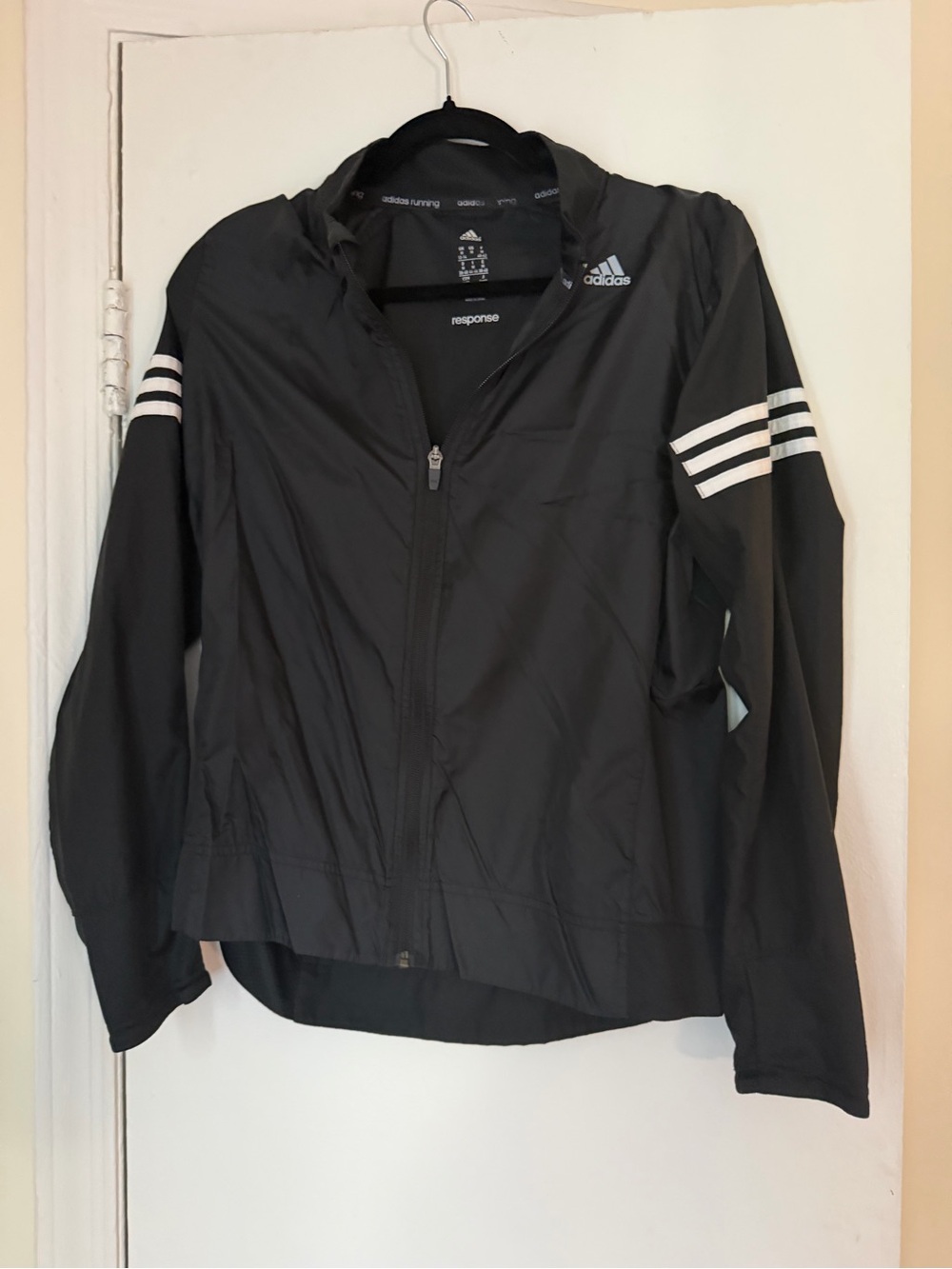 adidas Black Hooded Utility Jacket with White Stripe Accents